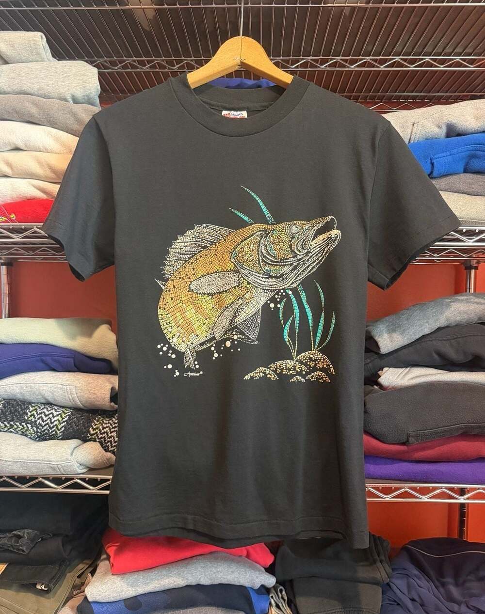 Vintage Hanes Heavyweight Artisans Fish Mosaic Graphic T Large Made in USA